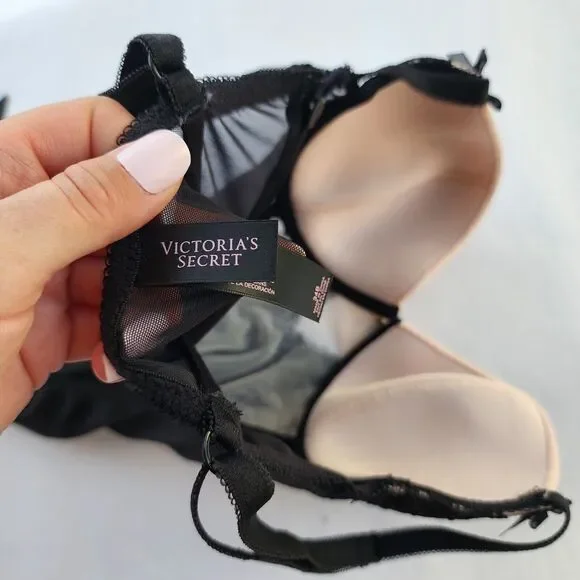 victoria’s Secret black Pink lace teddy lingerie 34B Corset Bustier Coquette Bow - Picture 9 of 11